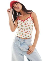 Daisy Street - Canottiera Taglio Corto Rossa Con Stampa A Fiori - Lyst
