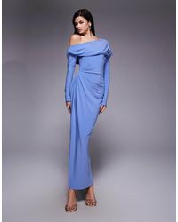 ASOS - Slinky Long Sleeve Fallen Shoulder Maxi Dress With Drape Detail - Lyst