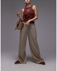 TOPSHOP - Crinkle Stripe Tie Waist Low Rise Wide Leg Pants - Lyst