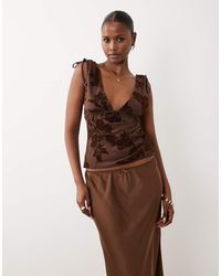 ASOS - Flocked Cami Top With Picot Trim And Seam Detail - Lyst