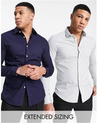 ASOS - Confezione da 2 camicie stretch slim fit blu navy e grigia - risparmia - Lyst