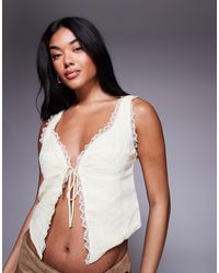 Princess Polly - Merrelle Scallop Lace Trim Detail Tie Split Front Top - Lyst
