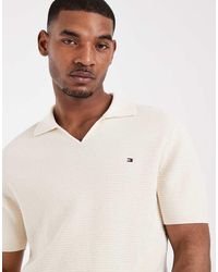 Tommy Hilfiger - Textured V-Neck Collared Sweater Top - Lyst