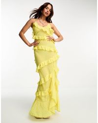 Miss Selfridge - Beach Textured Chiffon Bias Ruffle Side Slit Maxi Dress - Lyst