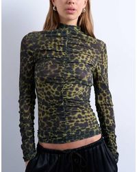 TOPSHOP - Gerimpelde Top Met Lange Mouwen En Dierenprint - Lyst