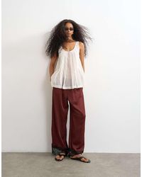 TOPSHOP - Crinkle Satin Lace Insert Pants - Lyst