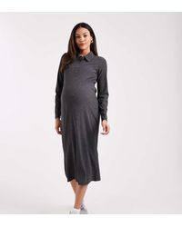 Mama.licious - Mamalicious Maternity Jersey Rib Nursing Friendly Polo Detail Midi Dress - Lyst