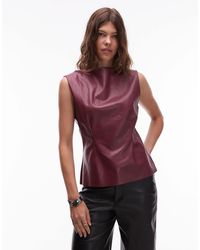 ASOS - T-shirt à taille cintrée en pu - prune - Lyst
