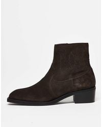 ASOS - Botines Chelsea Marrones Con Tacón Cubano Y Pespuntes De Estilo Wéstern De - Lyst