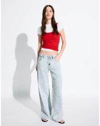 Bershka - Low-rise Textured Jacquard Boyfriend Jeans - Lyst