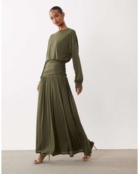 DASKA - Lightweight Ruched Drop Waist Drape Detail Maxi Dress - Lyst