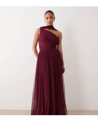 LACE & BEADS - Bridesmaid One Shoulder Scarf Neck Maxi Dress - Lyst