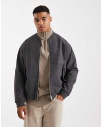 Only & Sons - Giacca Bomber Effetto Lana Color Antracite Con Zip - Lyst