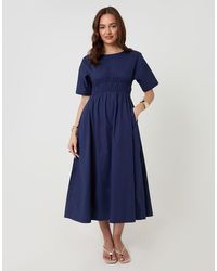 Threadbare - Elasticated Waist Cotton Poplin Midi Dress - Lyst