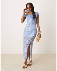 ASOS - Frill Off The Shoulder Midaxi Dress With Front Slit - Lyst