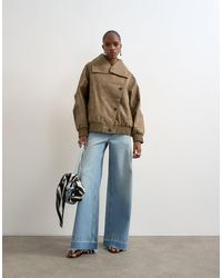 TOPSHOP - Faux Leather Asymmetric Oversized Bomber With Funnel Neck - Lyst