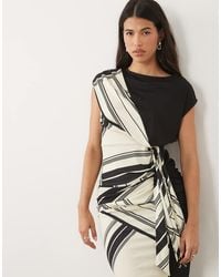 ASOS - Contrast Short Sleeve Top With Drape Tie Front - Lyst