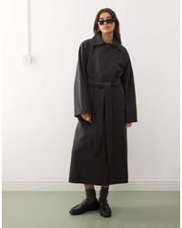 Weekday - Kia Wool Blend Oversized Coat With Double Button And Tie Waist Detail - Lyst