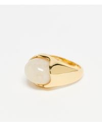 ASOS - Premium 14k Plated Ring With Semi Precious Amber Stone - Lyst