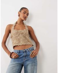 ASOS - Textured Floral Lace Halter Cropped Top - Lyst