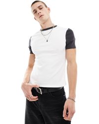 ASOS - T-shirt attillata taglio corto bianca con maniche grigie a coste - Lyst