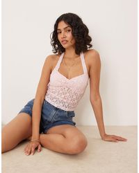 ASOS - Lace Halter Cami Top With Ruched Bust Detail - Lyst