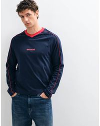 ASOS - Boxy Relaxed Long Sleeve T-shirt With V-neck And Text Print - Lyst