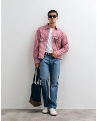 ASOS - Boxy Oversized Stripe Shirt With Placement Print - Lyst