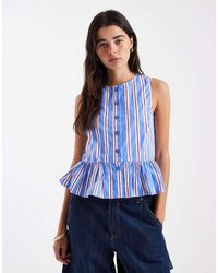 New Look - Stripe Peplum Shell Top - Lyst
