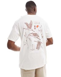 Jack & Jones - T-Shirt Oversize Color Panna Con Stampa Di Gru - Lyst