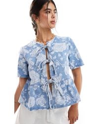 ONLY - Tie Front Rose Lasered Top - Lyst