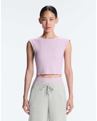 Oysho - Rib Modal Blend Short Sleeve Tank Top With Curling Detail - Lyst
