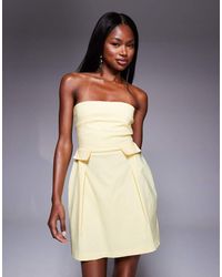 Vesper - Bengaline Bandeau Pleat Front Pocket Detail Mini Dress - Lyst