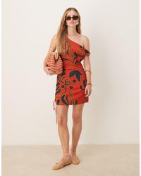 ASOS - Off Shoulder Ruched Side Mini Dress - Lyst