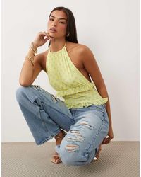 ASOS - Shirred Mesh Halter Neck Top - Lyst