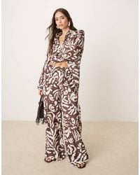 Mango - Abstract Botanical Print Tie Waist Wide Leg Trouser Co-Ord - Lyst
