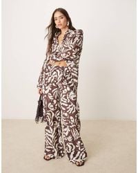 Mango - Abstract Botanical Print Tie Waist Wide Leg Trouser Co-Ord - Lyst