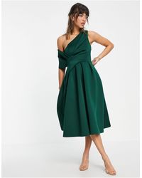 ASOS Bare Shoulder Prom Midi Dress - Green