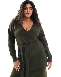Yours - Exclusive V-neck Wrap Knitted Midi Dress - Lyst