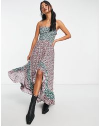 Free People - Shirred Detail Floral Print Midaxi Dress - Lyst