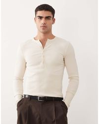 ASOS - Heavyweight Muscle Fit Long Sleeve T-shirt With Henley Neck - Lyst