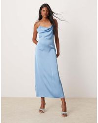 Vila - Satin Cowl Neck Maxi Dress - Lyst