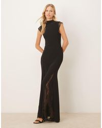 ASOS - High Neck Cap Sleeve Maxi Dress With Lace Insert Detailing - Lyst