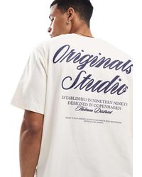 Jack & Jones - Camiseta Color Crema Extragrande Con Estampado De Texto En La Espalda De -Blanco - Lyst