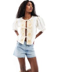 ASOS - Tie Front Top With Embroidery And Broderie Inserts - Lyst