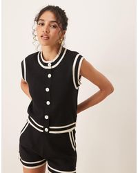 Brave Soul - Gebreide Gilet Met Witte Biezen - Lyst