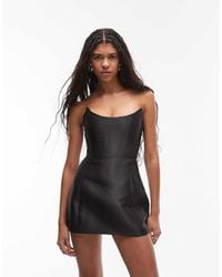 HEIRESS BEVERLY HILLS - Structured Satin Lace Up Back Bandeau Mini Dress - Lyst