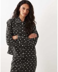 Threadbare - Chaqueta Vaquera Negra Con Estampado De Lunares Blancos (Parte De Un Conjunto) - Lyst