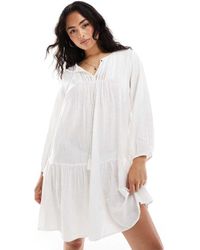 ONLY - Vestido Midi Blanco Estilo Túnica Con Detalle De Croché De - Lyst