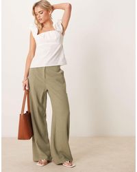 ASOS - Petite Relaxed Straight Leg Pants With Linen - Lyst